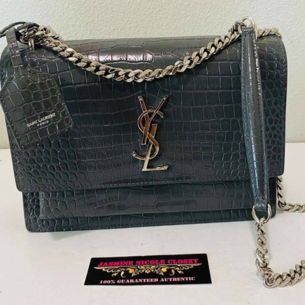YSL SUNSET Medium Croc black Crossbody Brand New - Picture 2 of 15